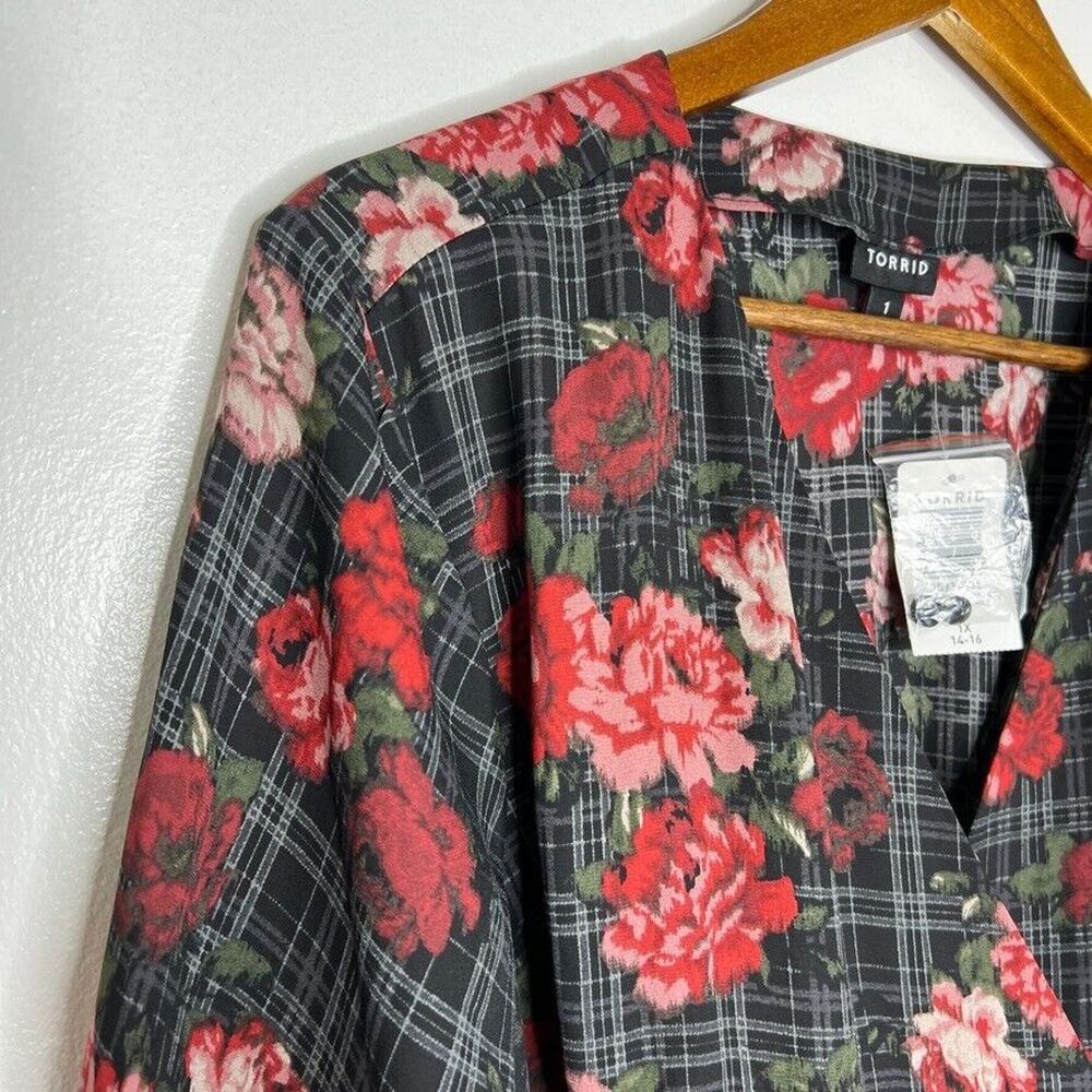 Torrid Size 1X Robe Duster Cover Up Sheer Gauzy Black Floral Tie Front NEW